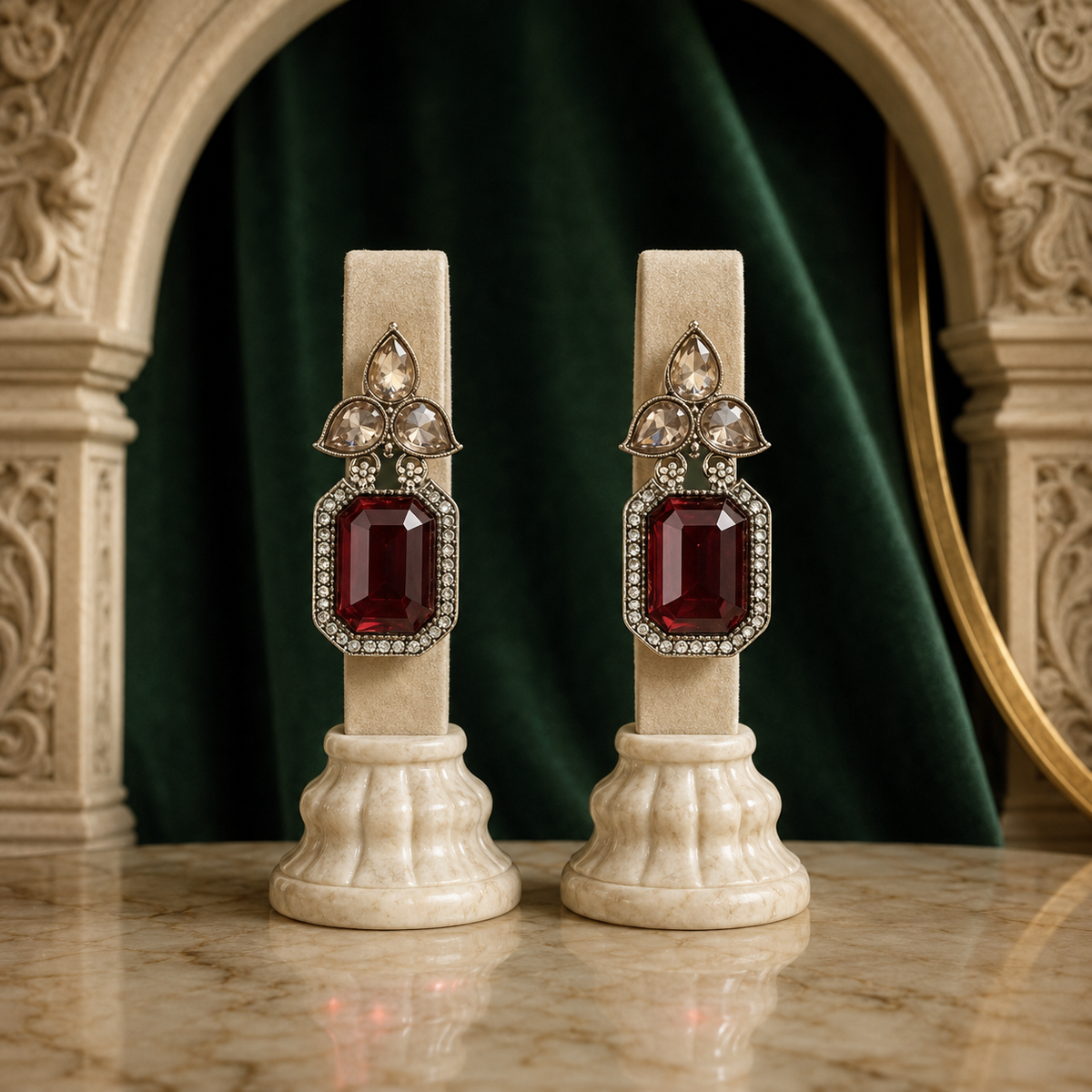 ÉLISE RUBY TONE DROP EARRINGS